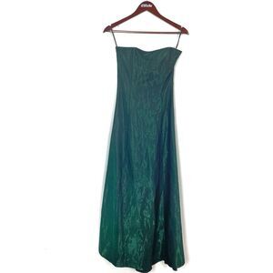 Jessica McClintock Gunne Sax Green Metallic Prom Dress Strapless 90s Y2K Size 5